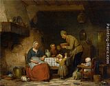 Gathered Canvas Paintings - A Peasant Family Gathered Around the Kitchen Table